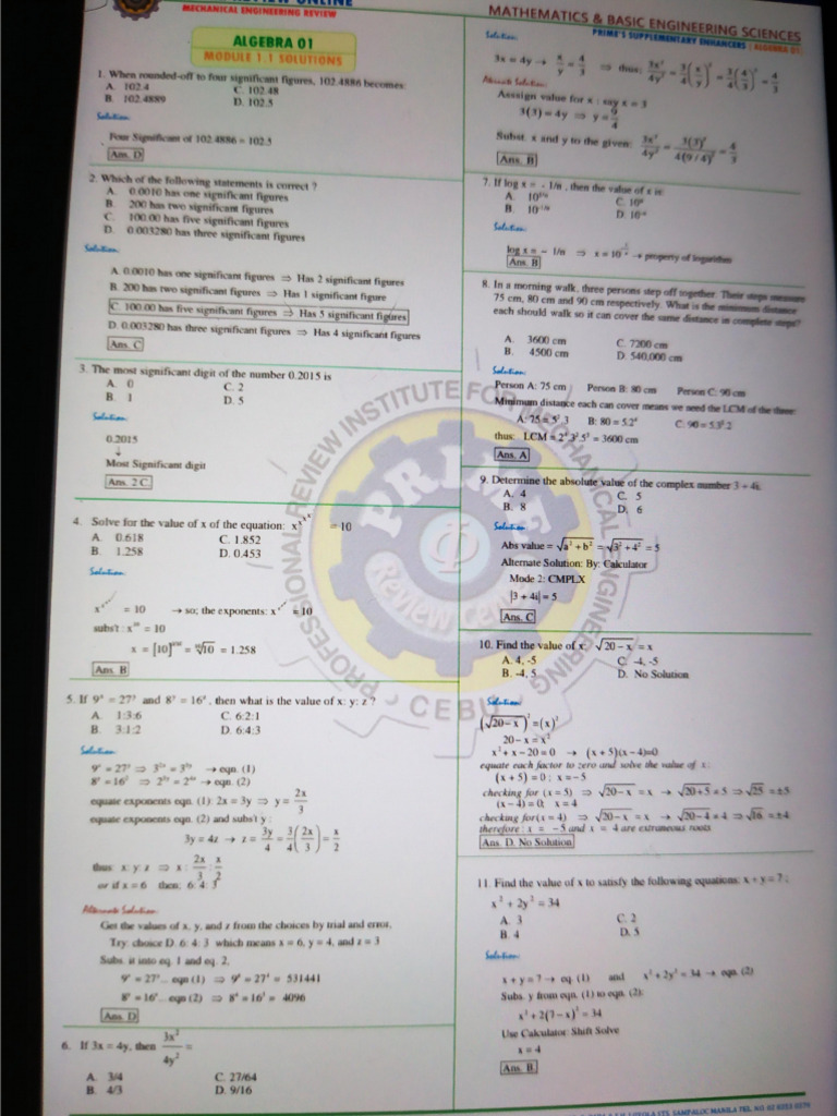 Algebra 01 Solutions | PDF