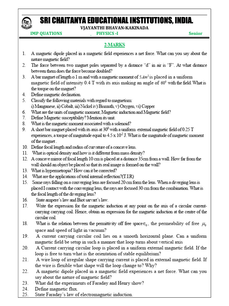 2 Marks Questions Set-II | PDF | Photoelectric Effect | Inductor