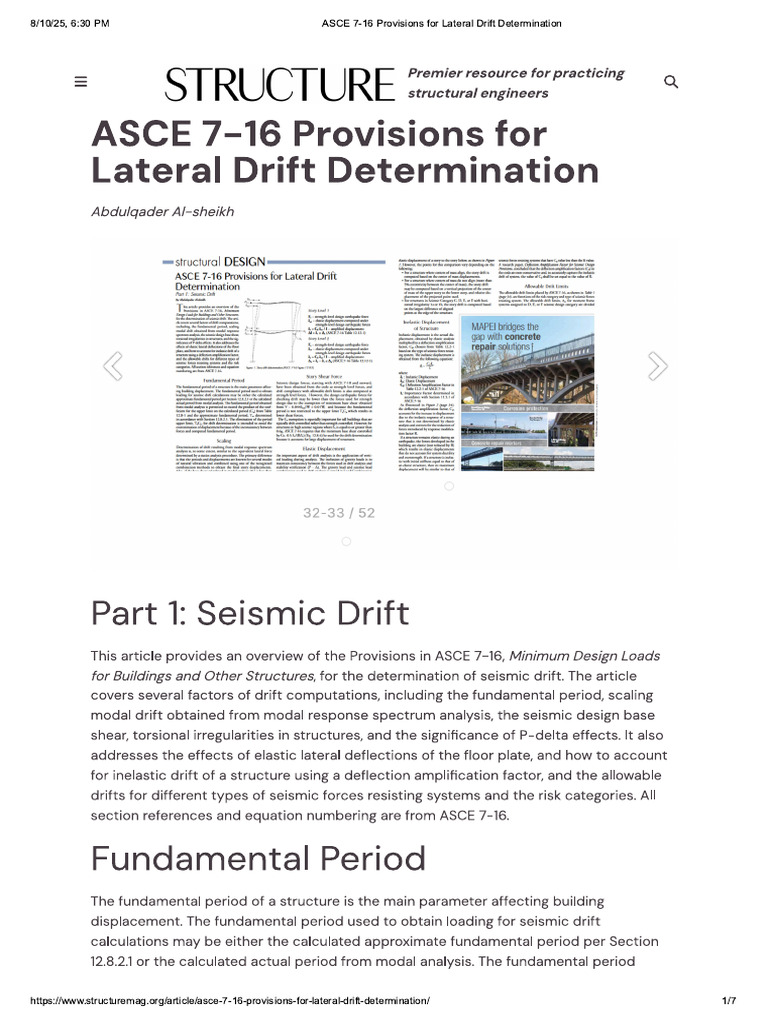 ASCE 7-16 Provisions for Lateral Drift Determination | PDF