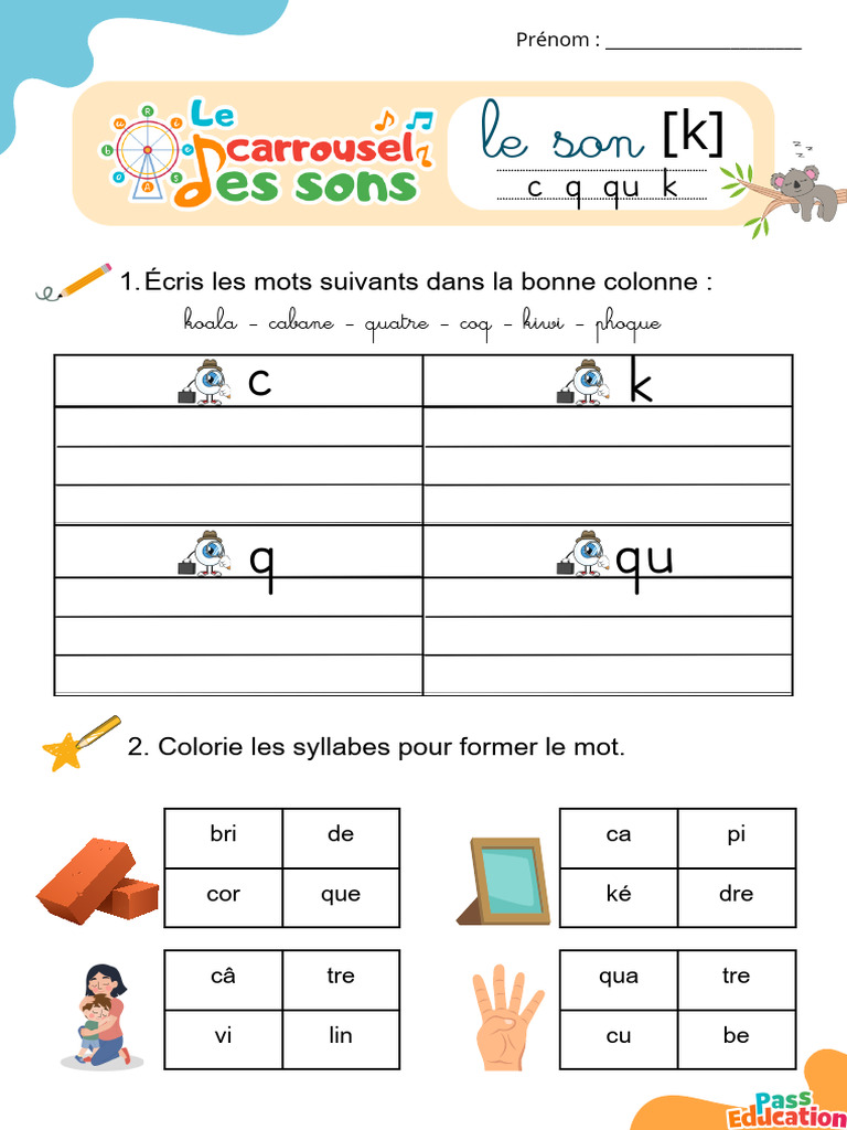 Son K C K Q Qu GS CP Phonologie Lecture Le Carrousel Des Sons | PDF