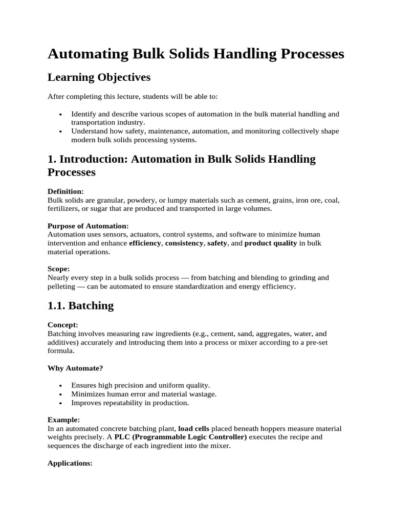 Automating Bulk Solids Handling Processes | PDF | Automation | Cement