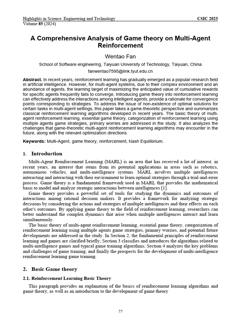 A Comprehensive Analysis of Game Theory On Multi-A | PDF | Game Theory ...