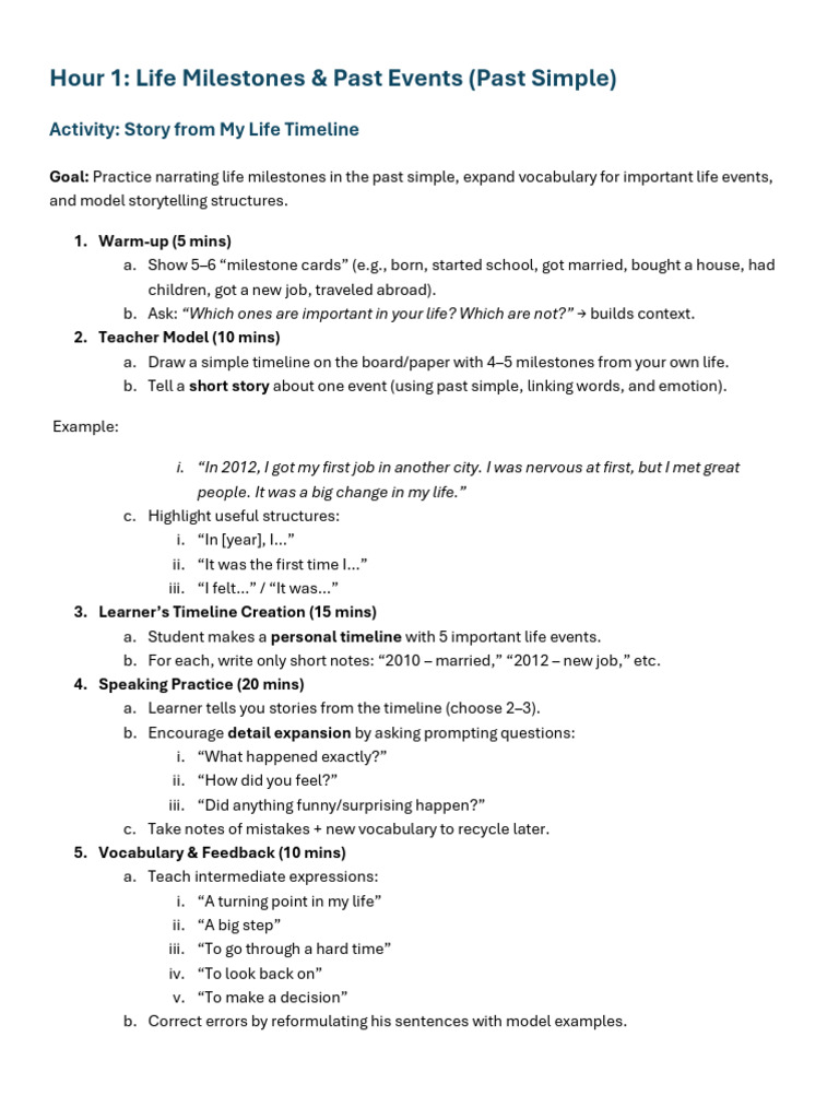 Milestones and Future Plans ESL Lesson | PDF | Human Communication ...