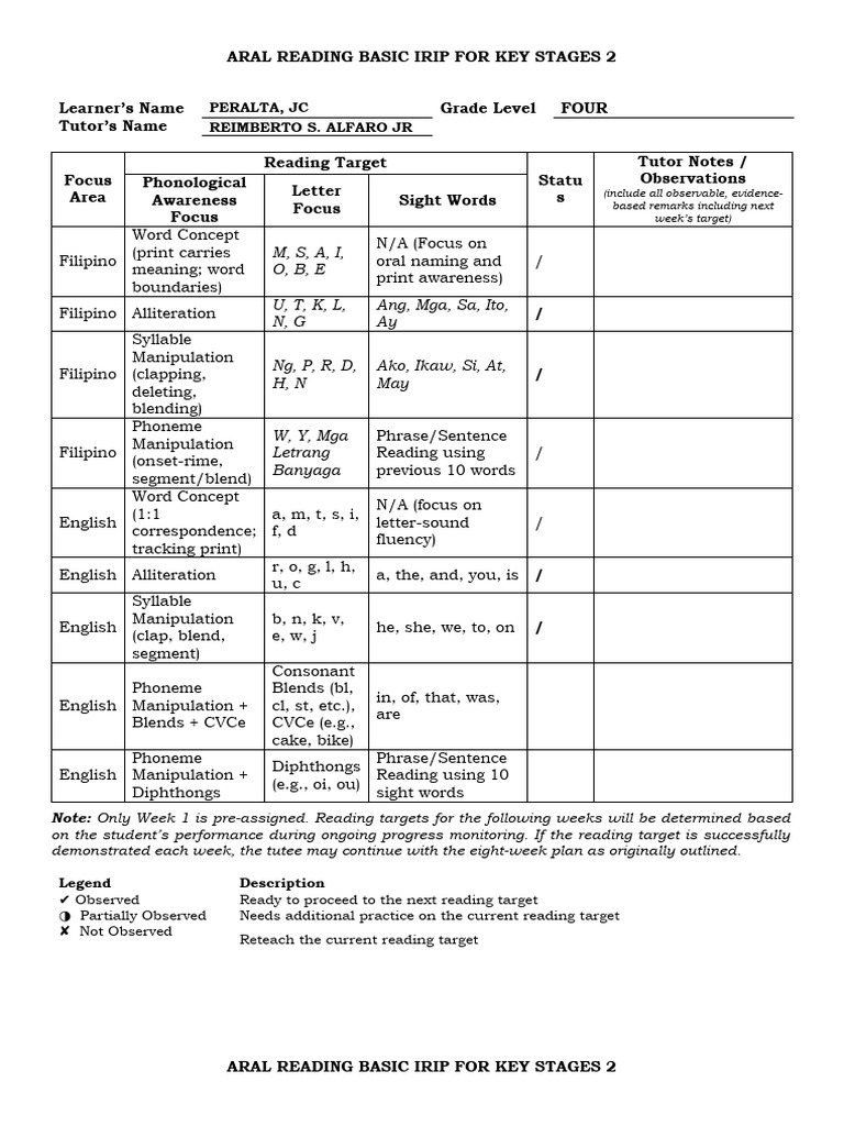 Key Stage 2 Basic Irip Checklist | PDF | Word | English Language