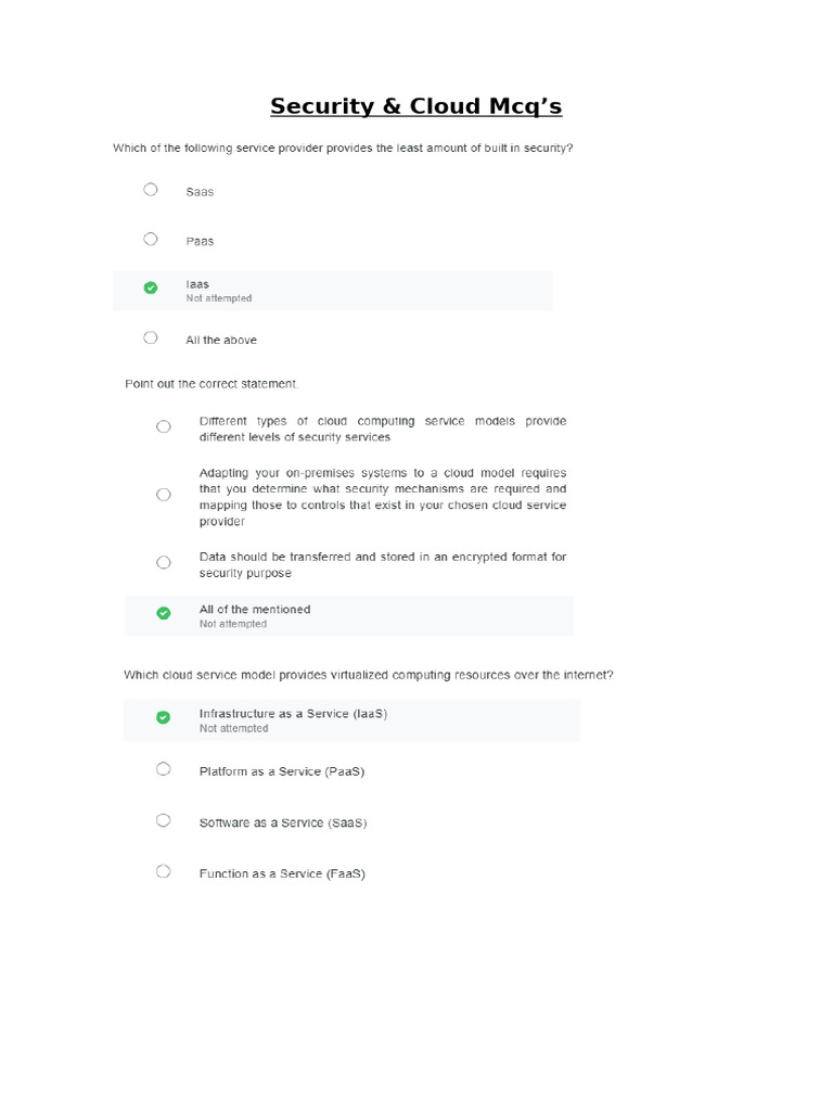 Security & Cloud MCQ | PDF