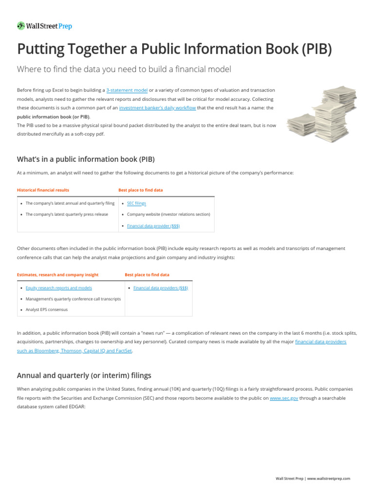 Putting Together A Public Information Book (PIB) - Wall Street Prep ...
