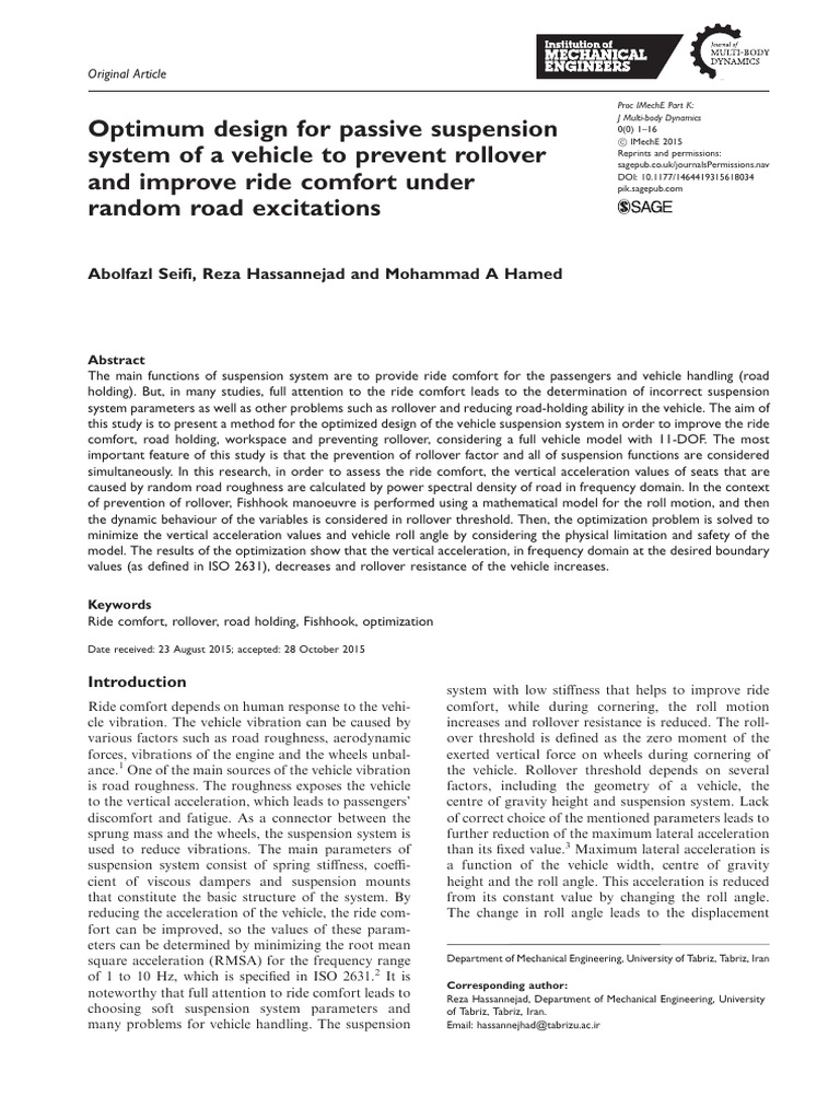 Optimum Design For Passive Suspension | PDF | Spectral Density | Mechanics