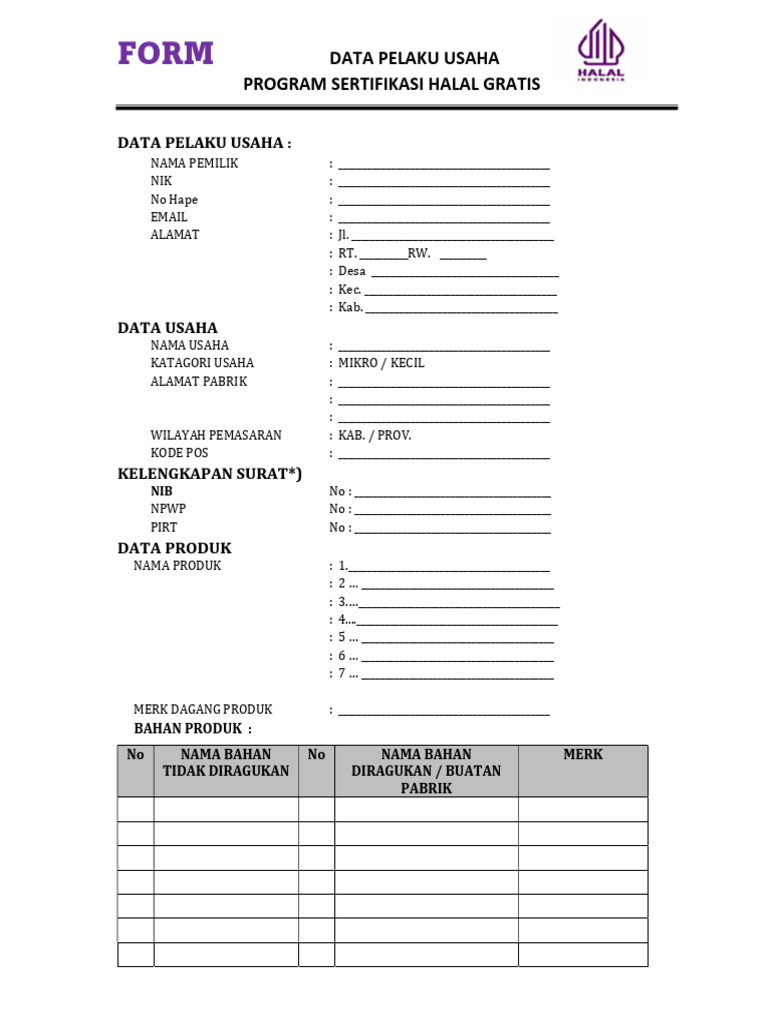 Form Si Halal | PDF