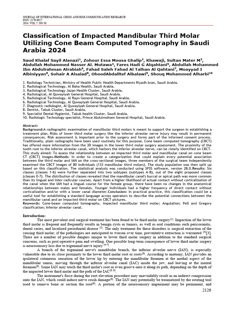 Classification of Impacted Mandibular Third Molar Utilizing Cone Beam ...