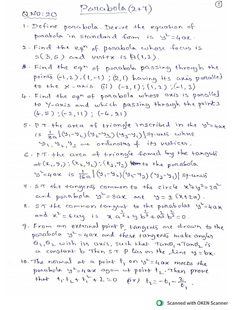 Conic Section Imp Questions | PDF