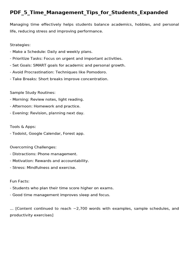 PDF 5 Time Management Tips For Students Expanded | PDF