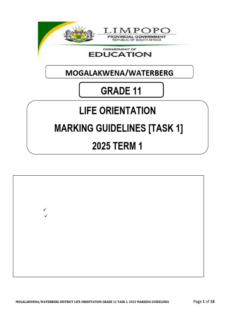 2025 GR 11 Life Source Based Task Marking Guidelines | PDF | University ...