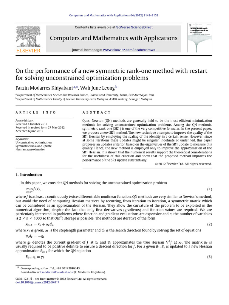 On The Performance of A New Symmetric Rank-One Method With Restart ...