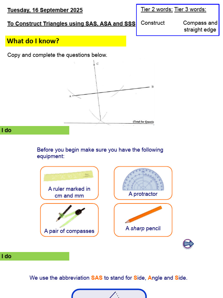 Constructing Triangles SAS, ASA and SSS | PDF | Triangle | Angle