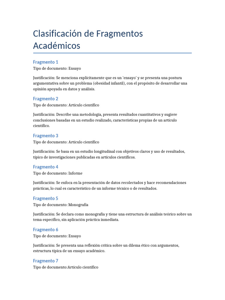 Clasificación de Fragmentos Académicos | PDF