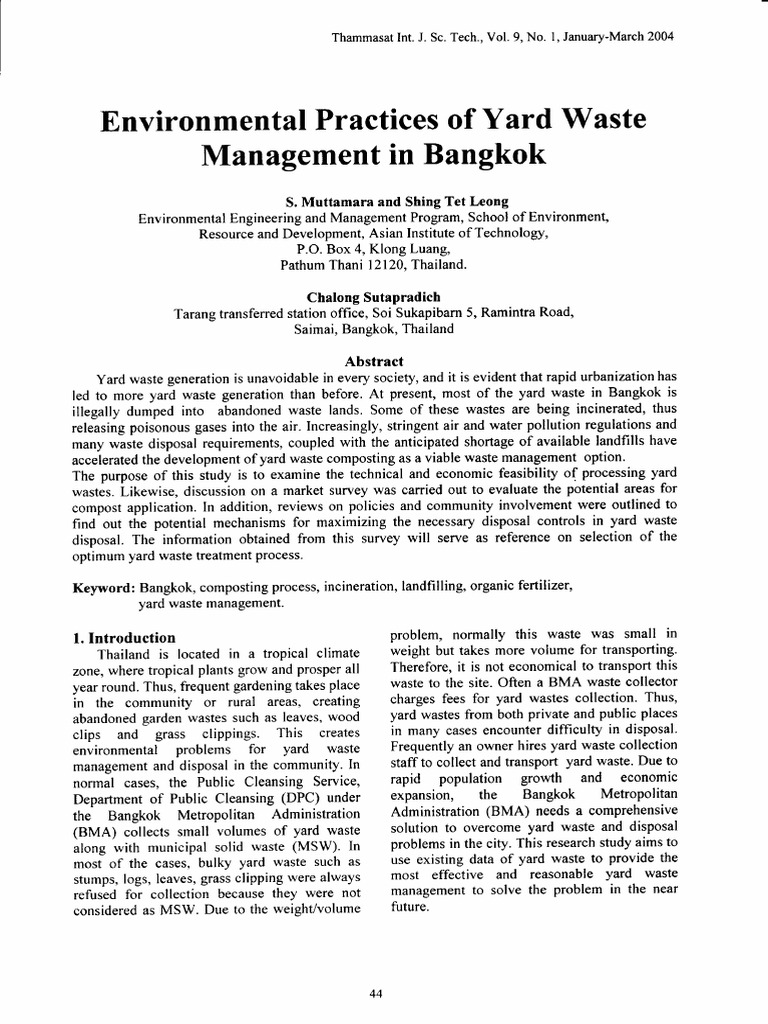 Environmental Practices of Yard Waste Management in Bangkok | PDF ...