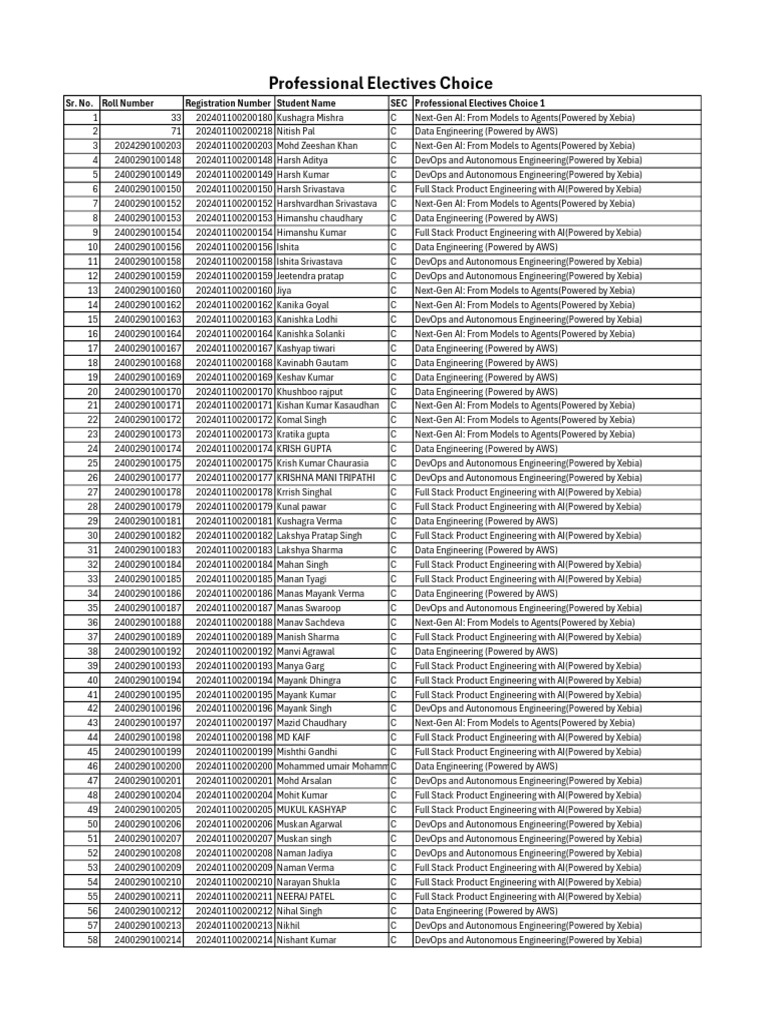 C - Professional Electives Choice | PDF