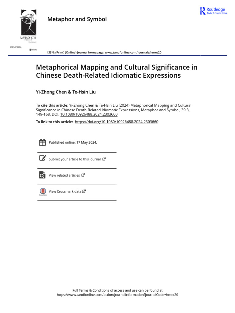 Metaphorical Mapping and Cultural Significance in Chinese Death-Related ...