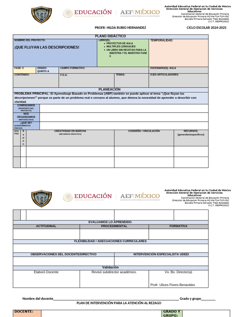 Formato de Planeación 24-25 | PDF | Educación primaria | Aprendizaje