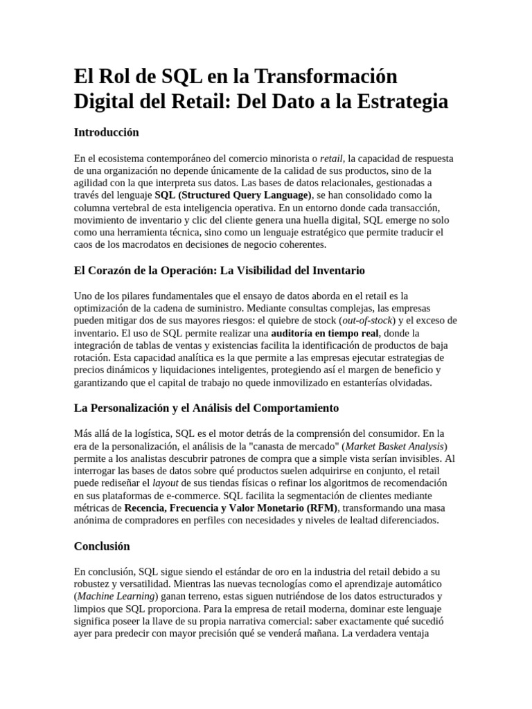 El Rol de SQL en La Transformación Digital Del Retail | PDF | SQL | Big ...