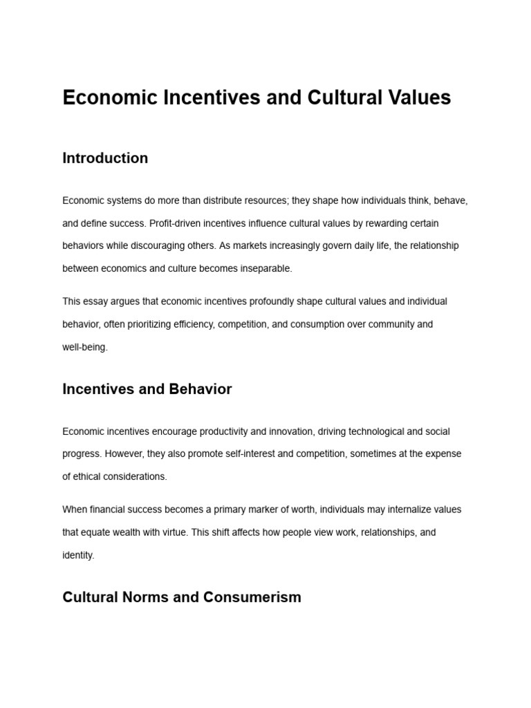 Economic Incentives and Cultural Values | PDF