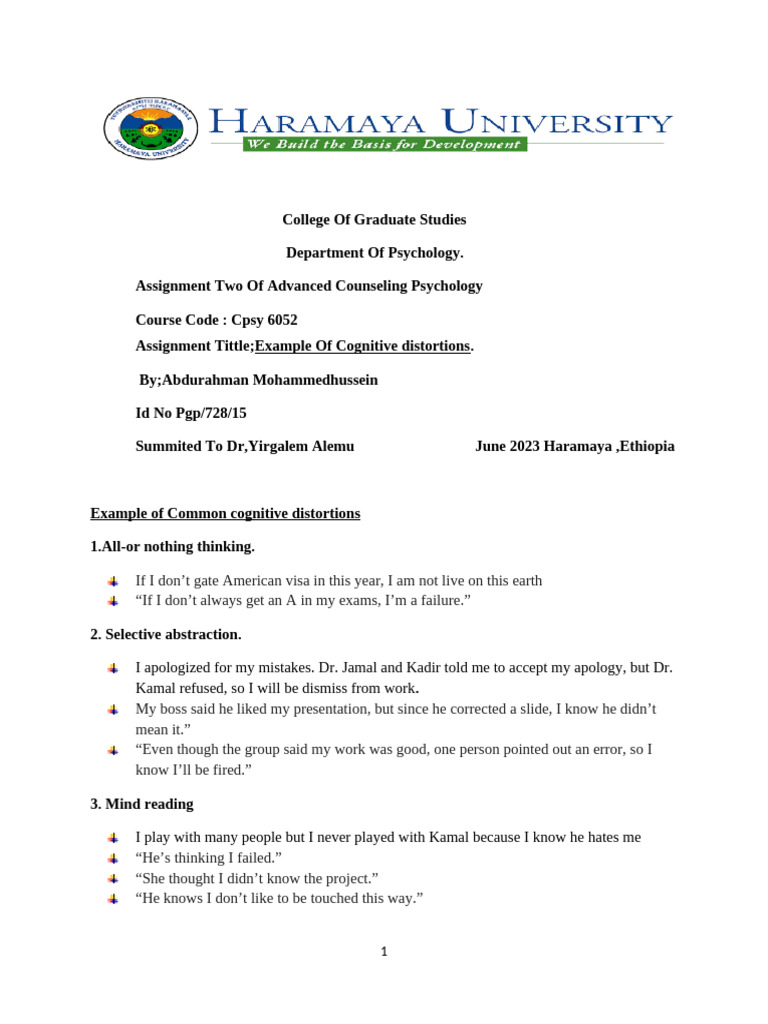 Abdurahman Mohammed Assignment of Advanced Counseling Psychology ...
