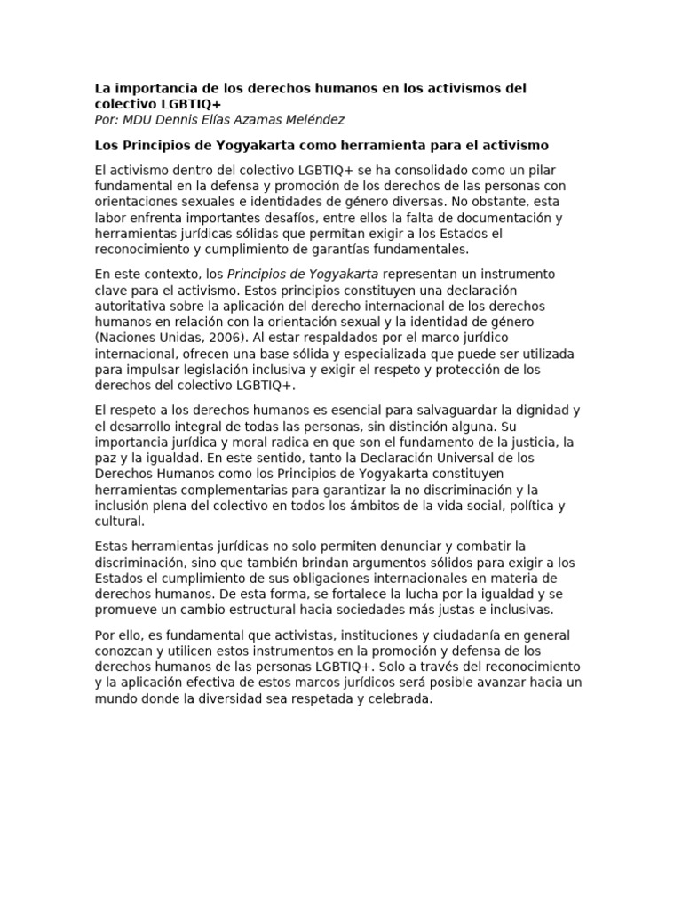 La Importancia de Los Derechos Humanos en Los Activismos Del Colectivo ...