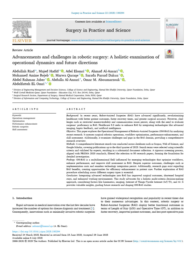 Advancements and Challenges in Robotic SurgeryA Holistic Examination of ...