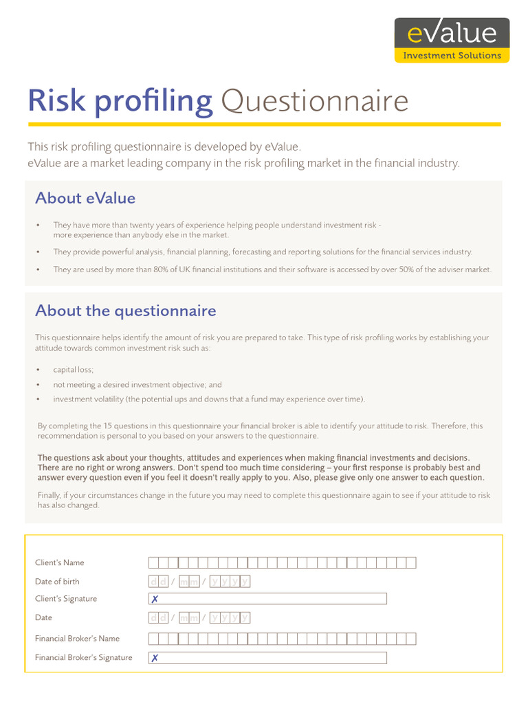 Risk Profiling Questionnaire 1 | PDF | Risk | Investing