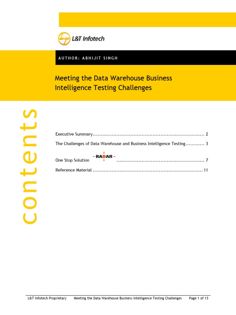 Meeting The Data Warehouse Business Intelligence Testing Challenges ...