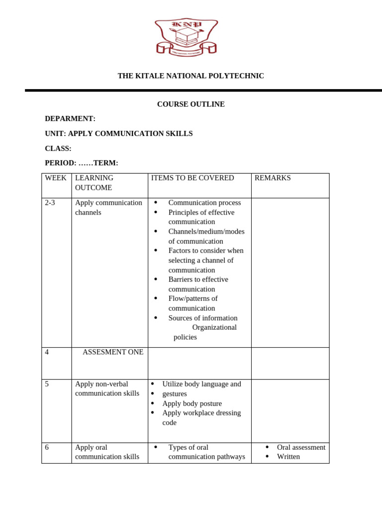 Course Outline Apply Comm Skills | PDF | Communication | Educational ...