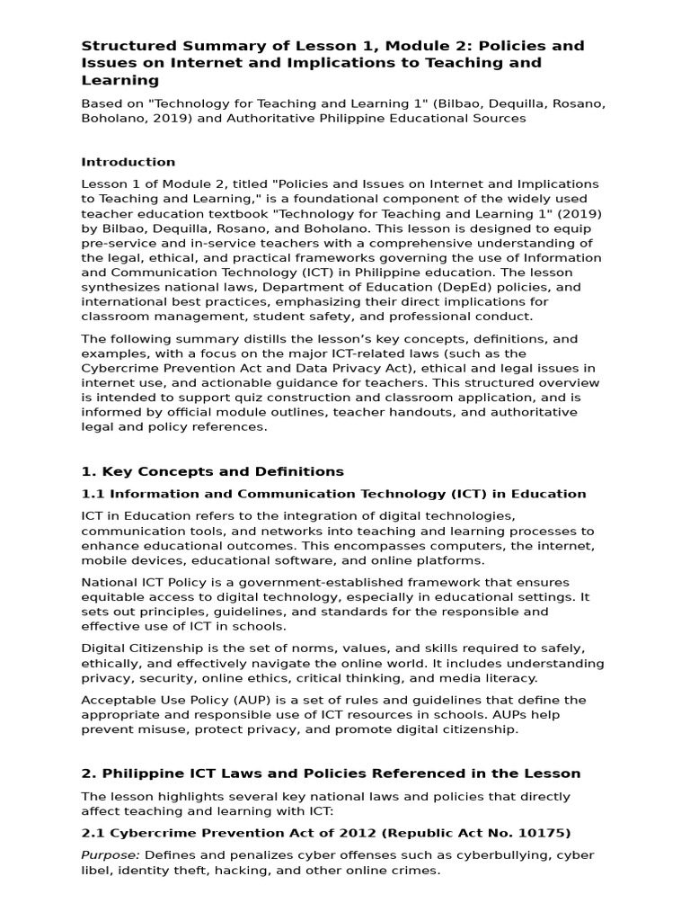 Notes On Module 2 Lesson 1 | PDF | Cyberbullying | Educational Technology