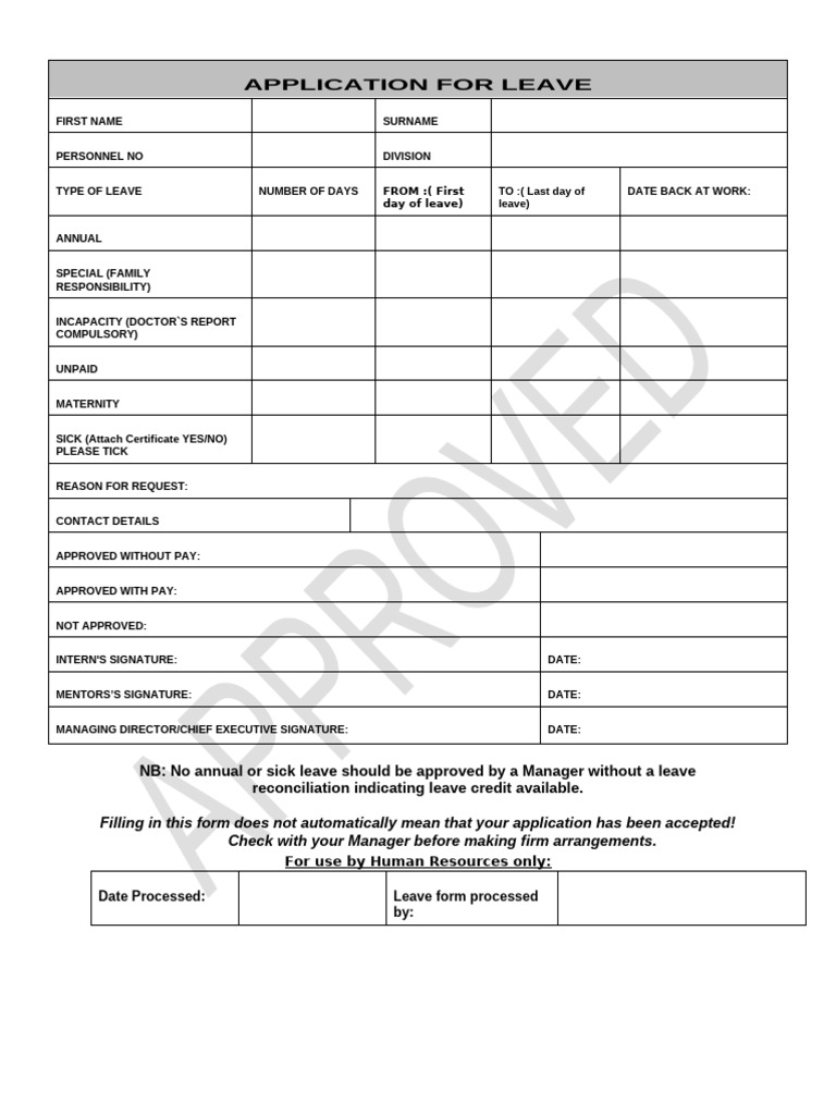 Interns - Leave Form | PDF