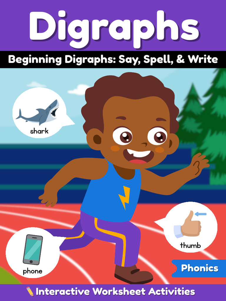Beginning Digraphs Say Spell and Write Worksheet Activity in Purple ...