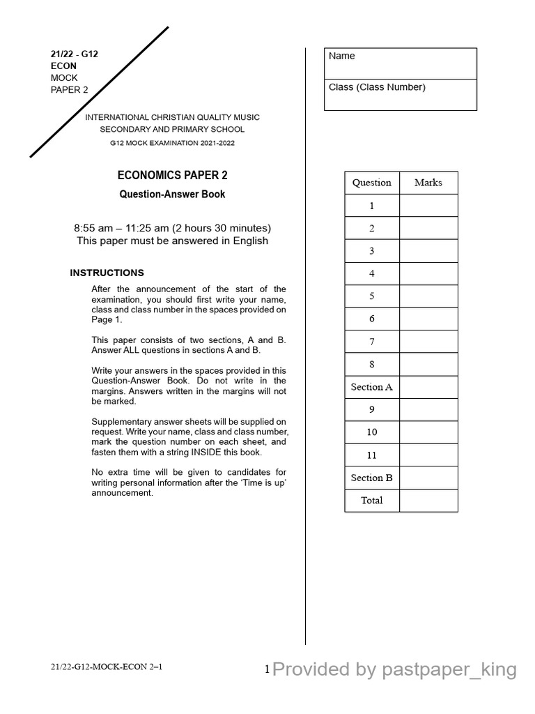 ICQM - 2122 - G12 Mock Exam Paper 2 With Answers and Markers Report ...