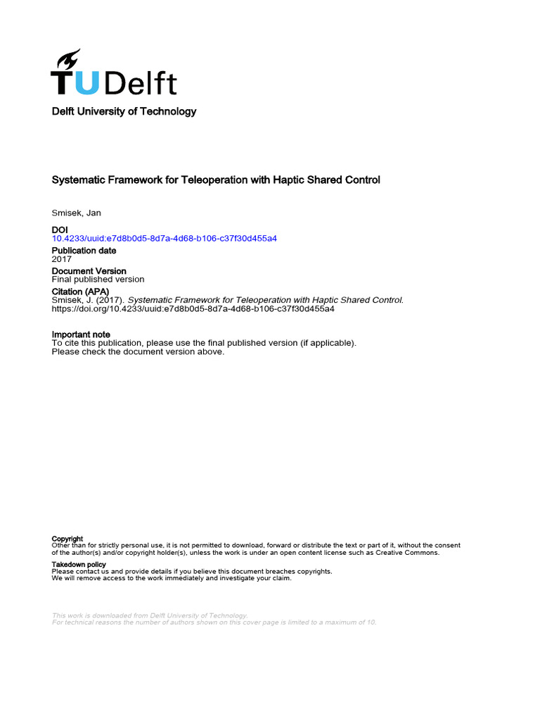 Systematic Framework For Teleoperation W | PDF | Automation | Robot