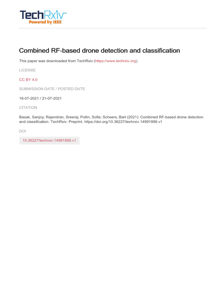Combined RF-based Drone Detection and Classification | PDF | Discrete ...