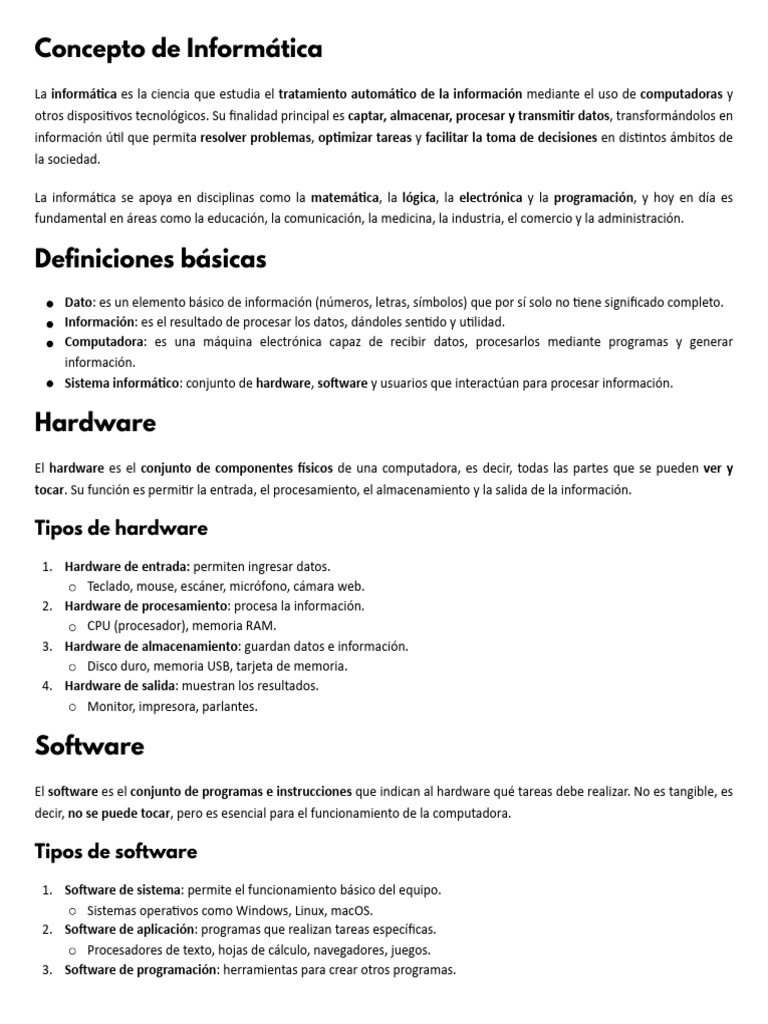 Informática Básica | PDF | Hardware de la computadora | Informática