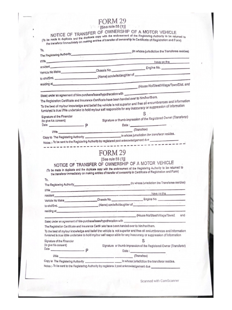 Notice of Transfer of Ownership of a Motor Vehicle | PDF