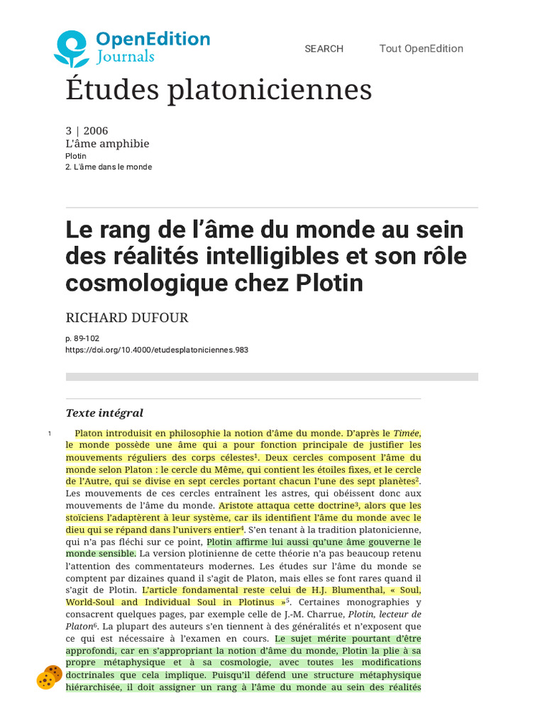 Le Rang de L'âme Du Monde Au Sein Des Réalités Intelligibles Et Son ...