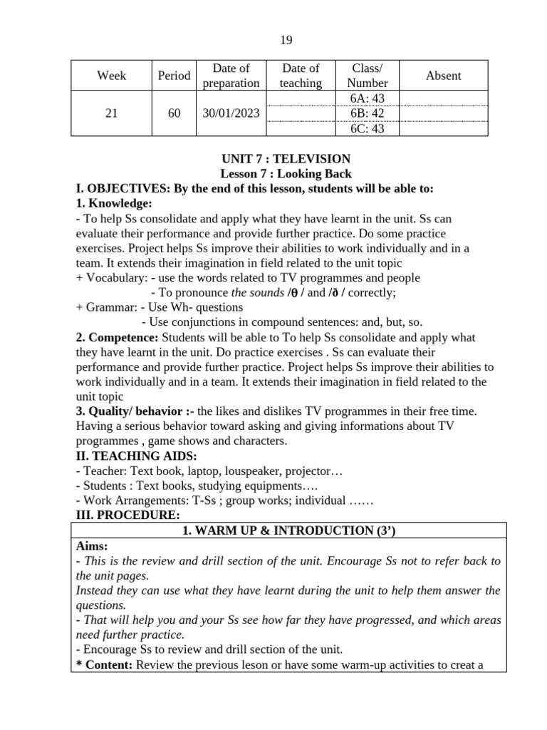 Unit 7 - Lesson 7 - Looking Back | PDF | Question | Vocabulary