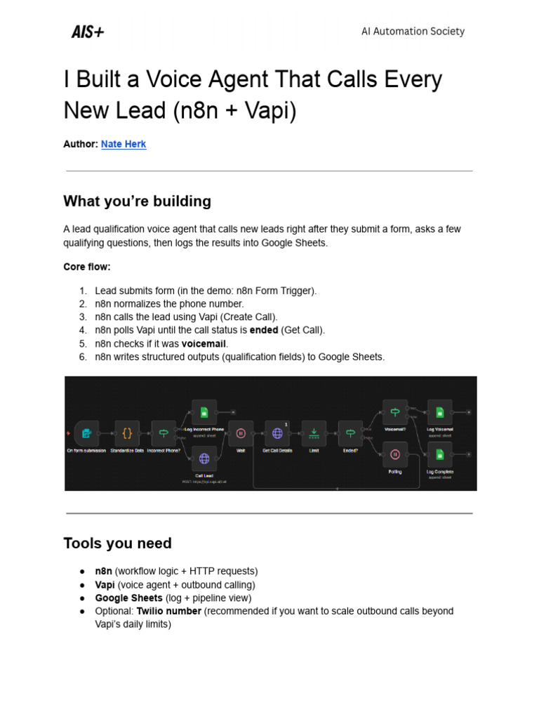 I Built A Voice Agent That Calls Every New Lead (n8n + Vapi) | PDF ...