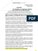 Comunicado - Ley Corrupción (3-7-2012) Juan Carlos Mendoza