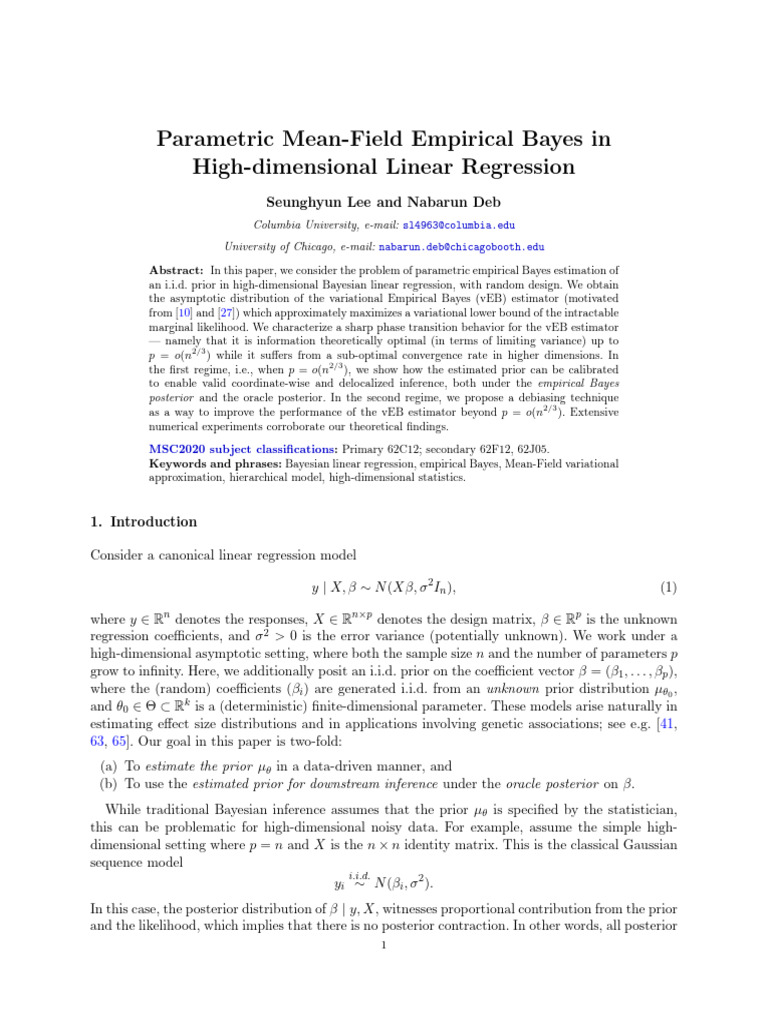 Parametric Mean-Field Empirical Bayes in High-Dimensional Linear ...
