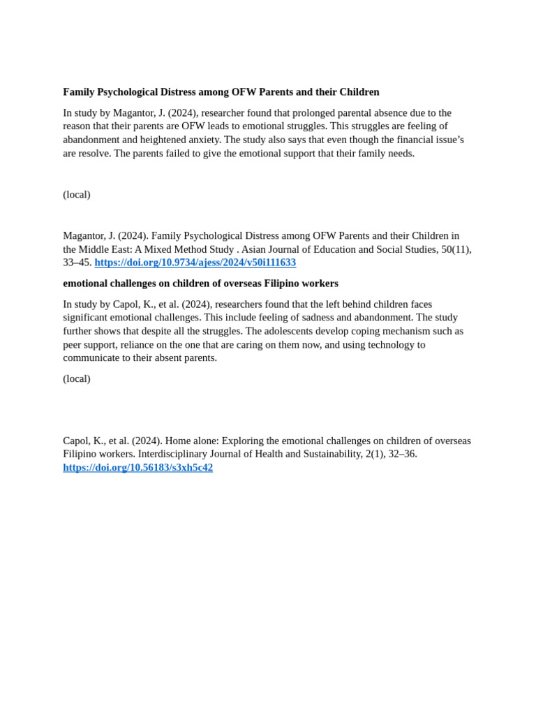 Family Psychological Distress Among OFW Parents and Their Children | PDF