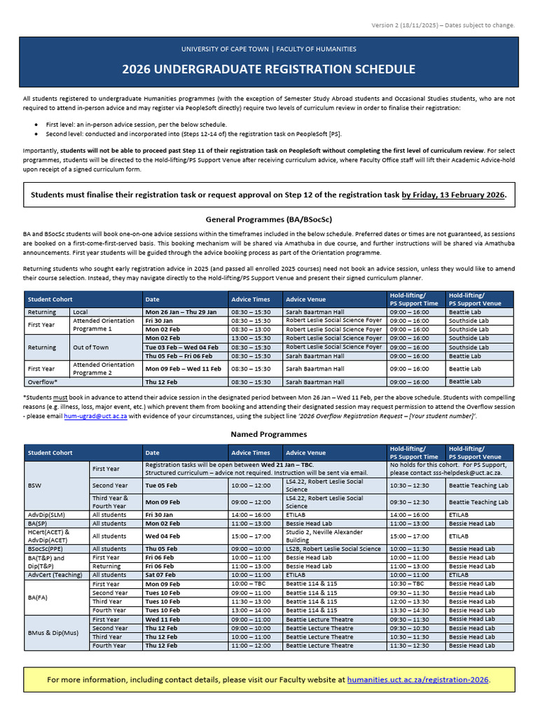 2026 HUM-UG Registration Schedule V2 | PDF