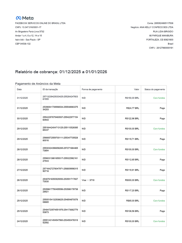 2025-12-01 A 2026-01-01 - Invoice - Summary | PDF | Brazil