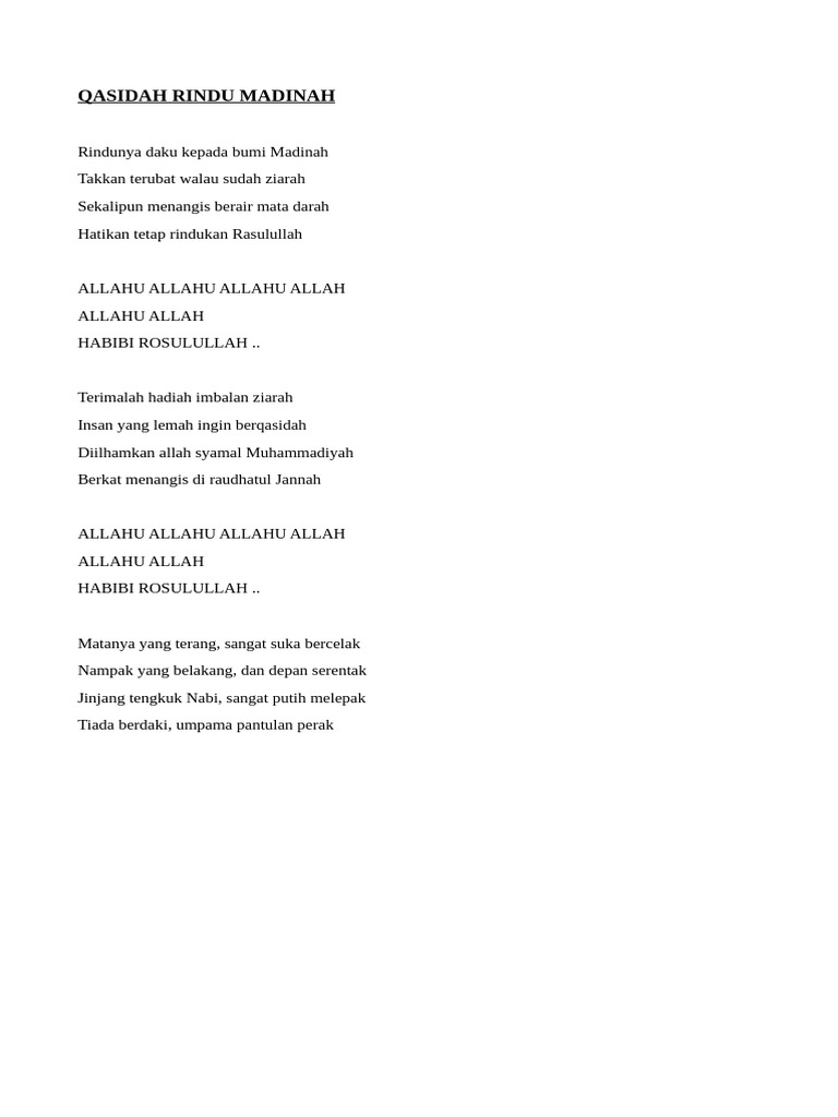 Qasidah Rindu Madinah | PDF