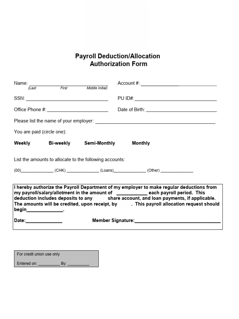 Payroll Deduction Authorization Form | PDF