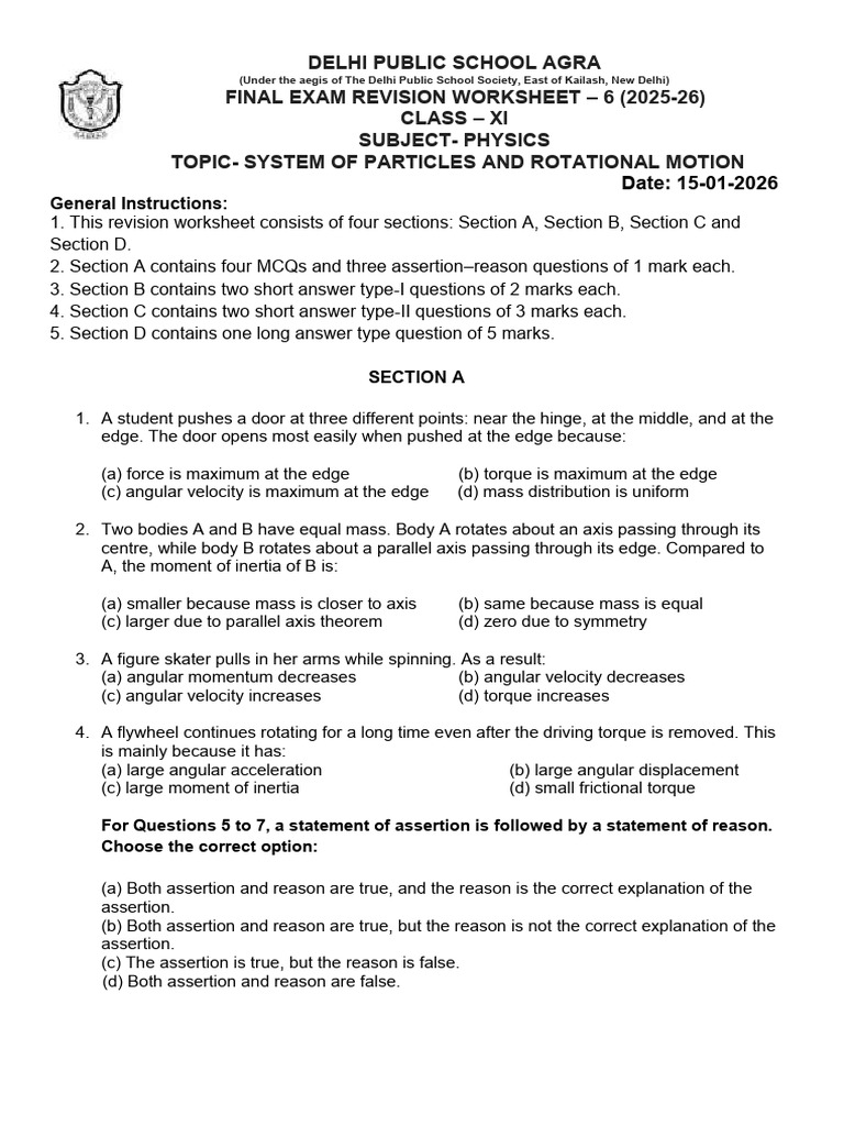 Ws6system of Particles and Rotational Motion | PDF | Rotation Around A ...